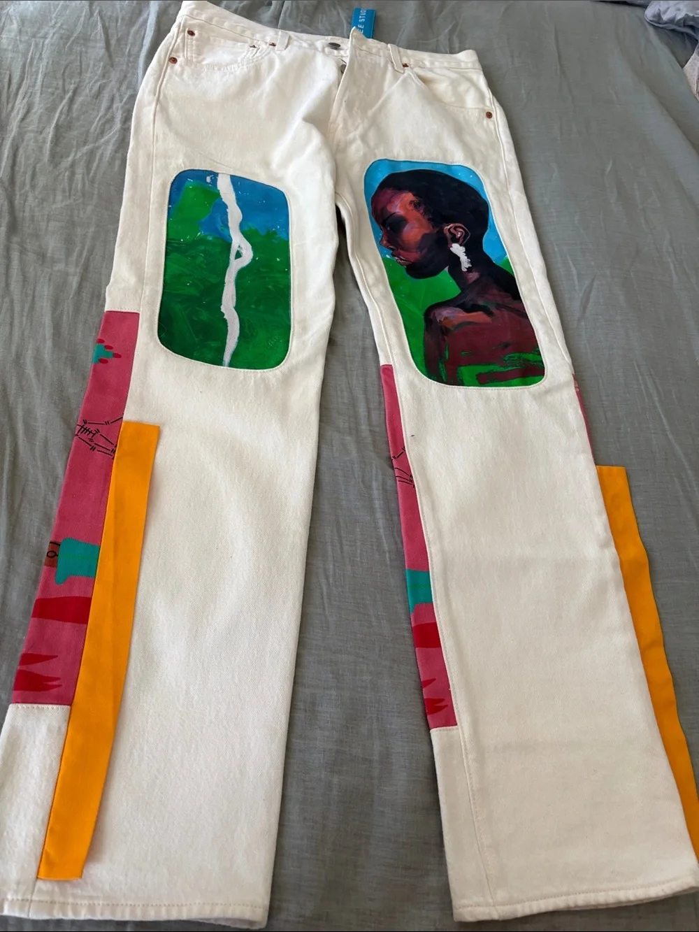 Levi's White Jeans with Multicolor Art Panels